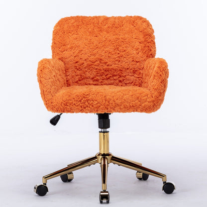 Office Chair, Artificial Rabbit Hair Home Office Chair With Golden Metal Base, Adjustable Desk Chair Swivel Office Chair, Vanity Chair