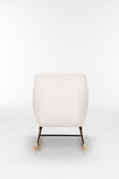 Rocking Chair Nursery, Teddy Glider Rocker With High Backrest, Reading Chair Modern Rocking Accent Chairs Glider Recliner For Living Room - Cream