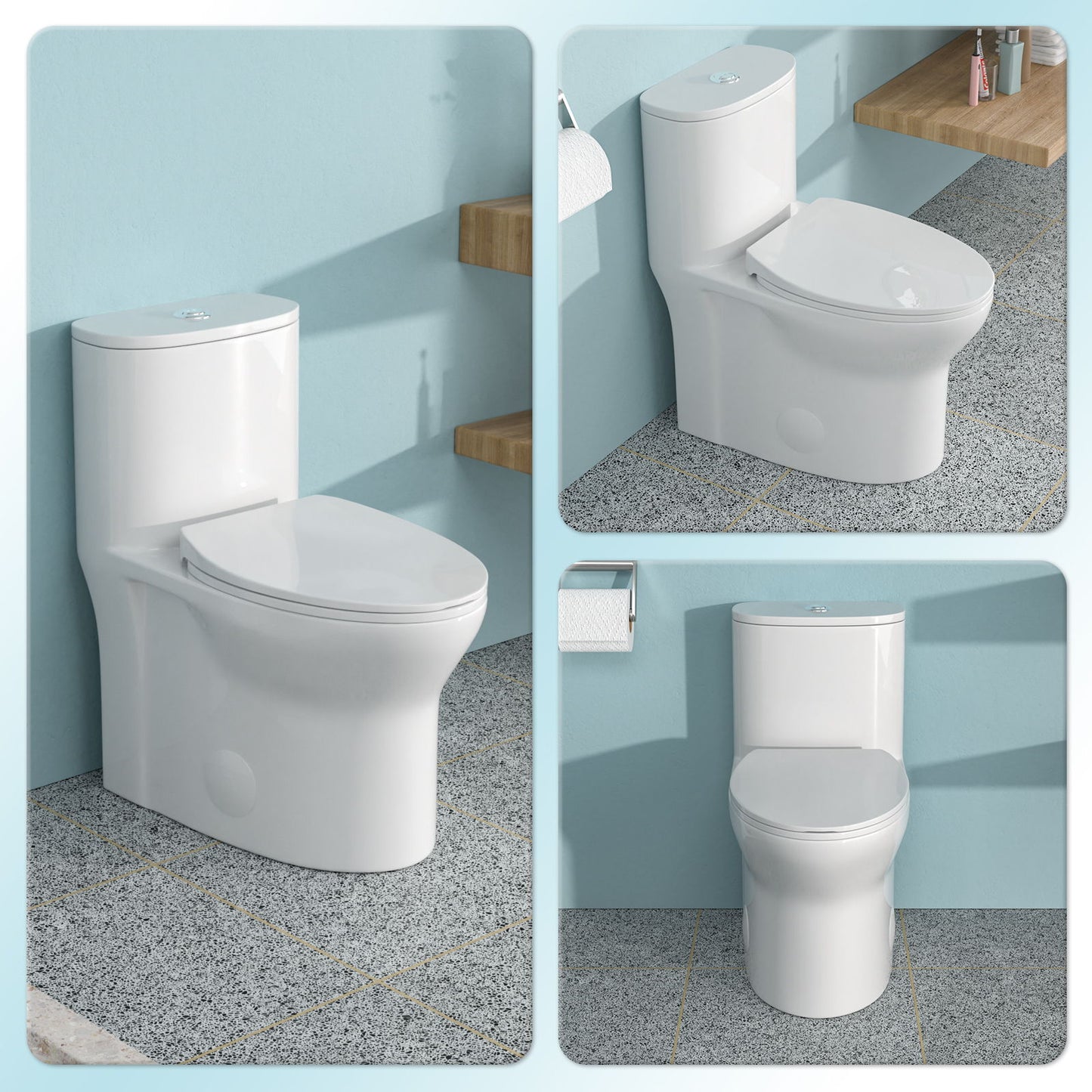1 Piece Toilet For Bathroom, Dual Flush, Soft Closing Seat - White
