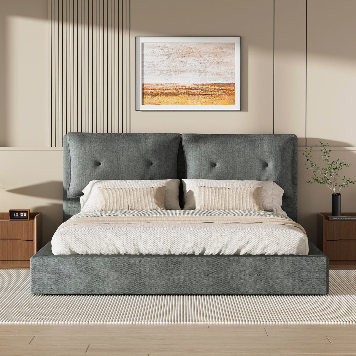 Airframe - Upholstered Bed Frame With Double Layered Upholstered Headboard