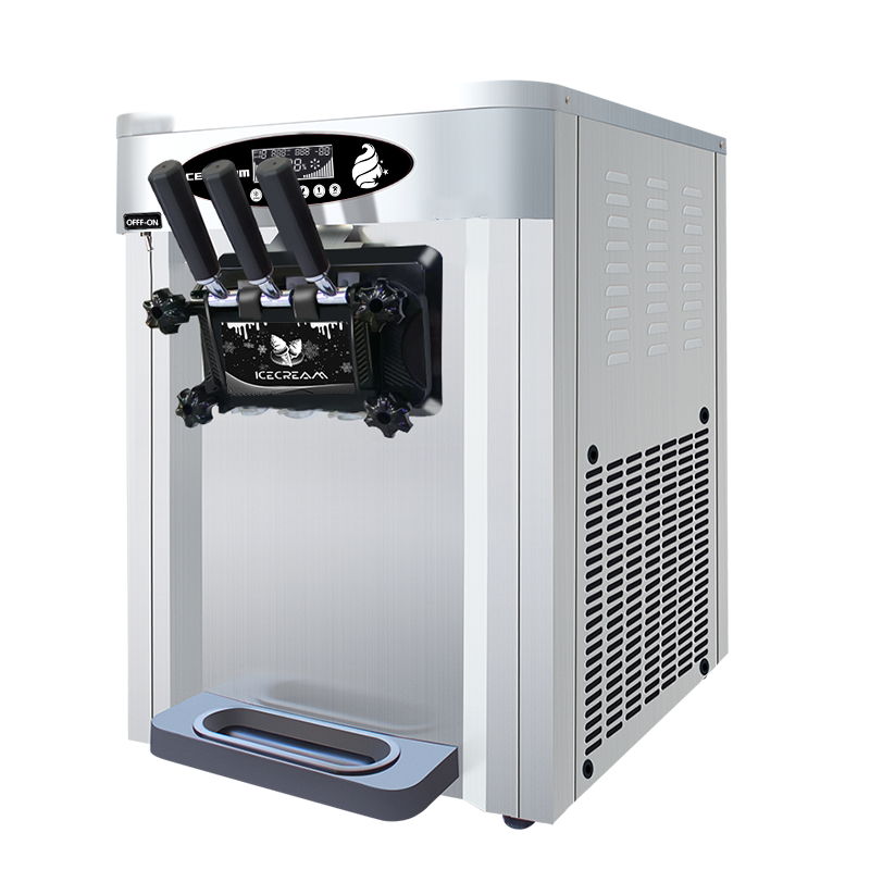 Commercial Desktop Ice Cream Machine, 25-30L / H Production Capacity, With 2X6L Hopper, 2000W Power, Soft Ice Cream Machine For Restaurants And Snack Shops, Three Flavors - Silver