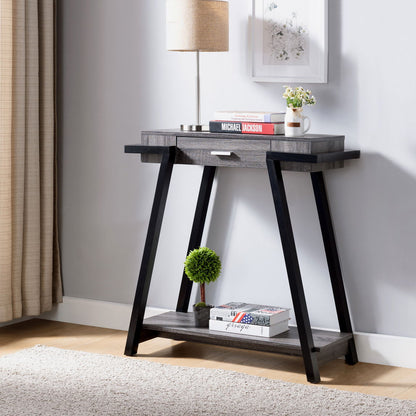 Modern Hallway Display Table With Drawer & Bottom Shelve - Distressed Gray / Black