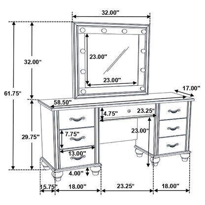 Charlotte - 7 Drawer Vanity Desk With LED Mirror - White