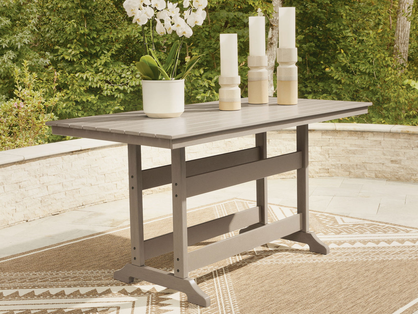 Sandy Dune - Rectangular Counter Height Dining Table With Umbrella Option - Medium Brown