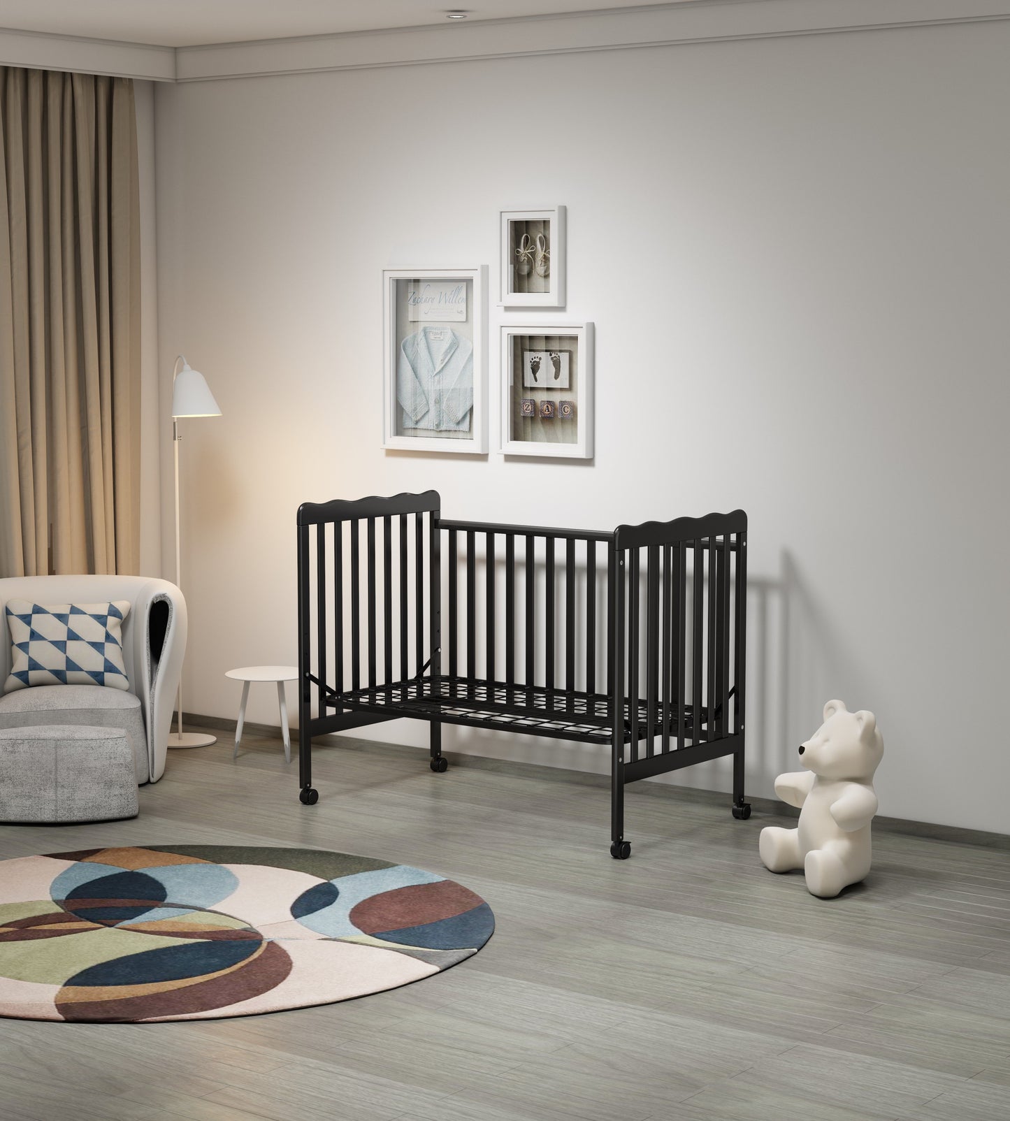 Crib 3 In 1 Convertible, Made Of Sustainable Pinewood, Non Toxic Finish, Comes With Locking Wheels, Wooden Nursery Furniture