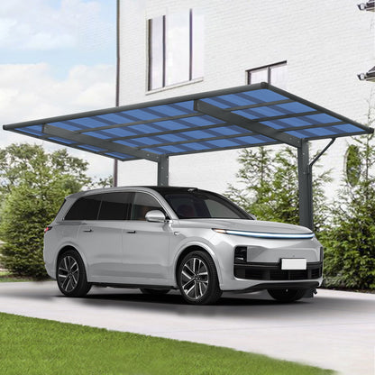 Outdoor Carport, Single Carport Aluminum Metal Frame And Polycarbonate Panels Car Port For Outdoor Driveway Car, Truck - Charcoal