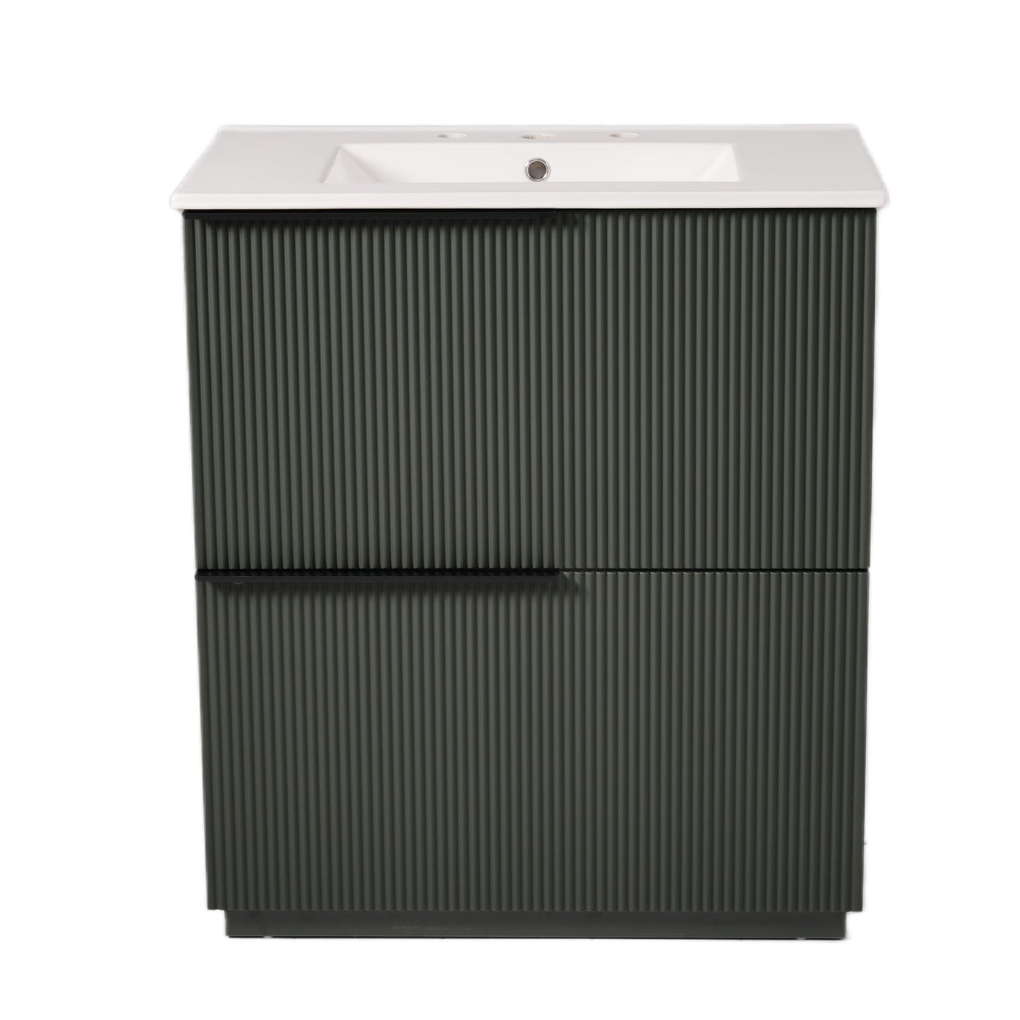 Fluted Bathroom Vanity With Ceramic Sink, Soft Close Slides