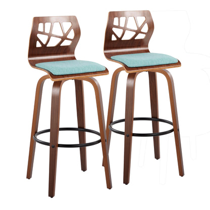 Folia - Mid Century Modern Fixed Height Barstool With Swivel With Round Footrest (Set of 2)