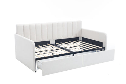 Flora - Upholstered Daybed With 2 Drawers Ribbed Tufted Backrest in Lavish Modern Design