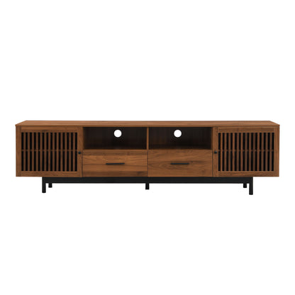TV Stand, Media Console With 2 Drawers, Soft Closing Slatted Doors, Living Room Entertainment Center - Walnut