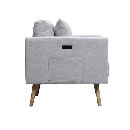 Easton - Linen Fabric Sofa With USB Charging Ports Pockets And Pillows