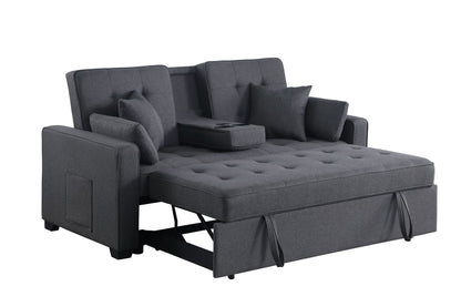 Cody II - Convertible Sleeper Loveseat With Cup Holder, Charging Ports and Pocket - Dark Gray