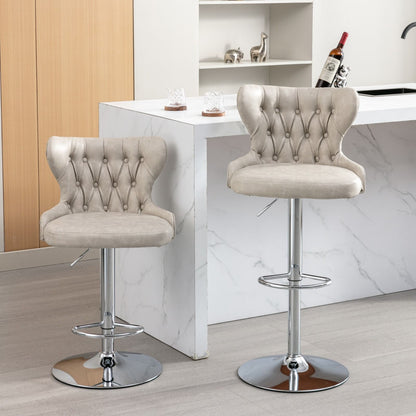 Swivel Barstools Adjusatble Seat Height From 25-33", Modern Upholstered Chrome Base Bar Stools With Backs Comfortable Tufted For Home Pub And Kitchen Island