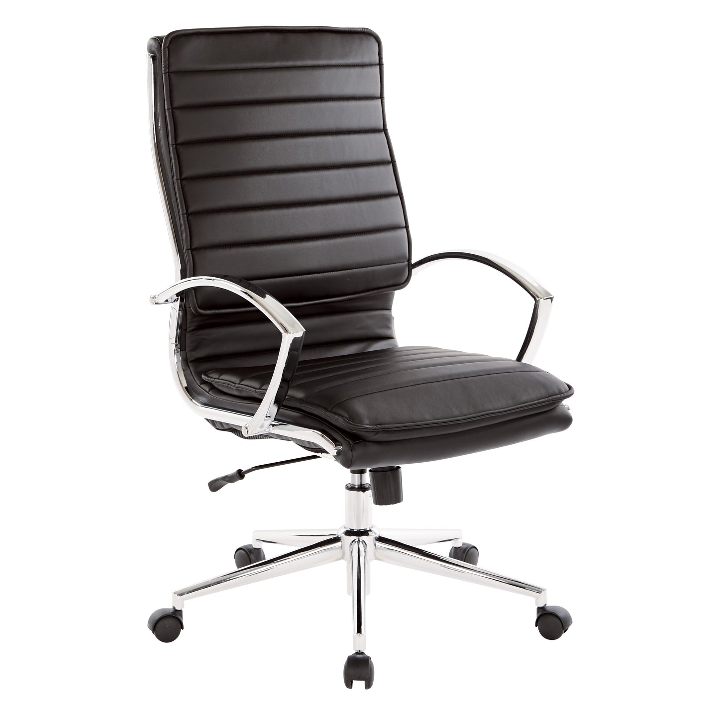 High Back Manager's Faux Leather Chair in Black with Chrome Base