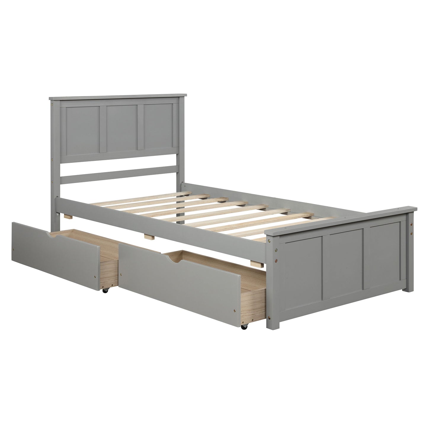 Platform Storage Bed With 2 Wheel Base Drawers