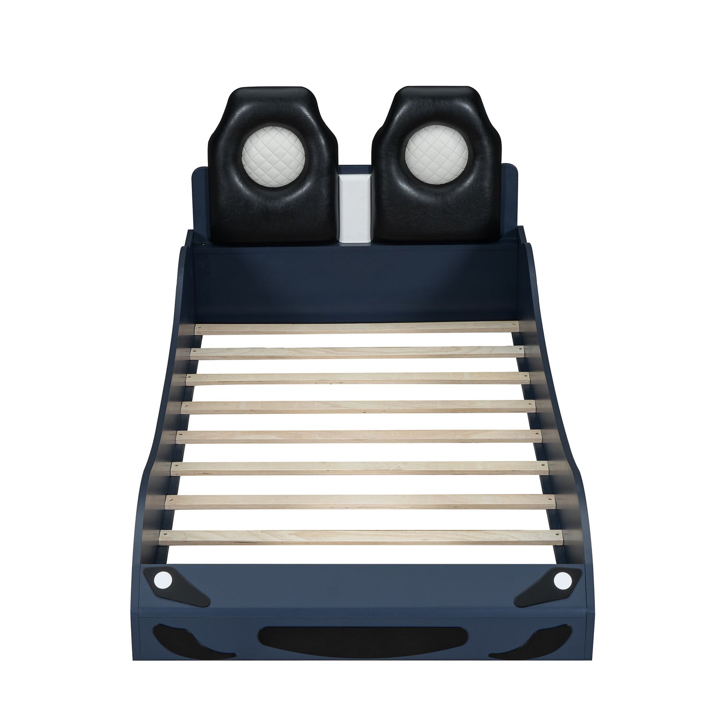 Race Car Shaped Platform Bed With LED And Upholstered Backrest In