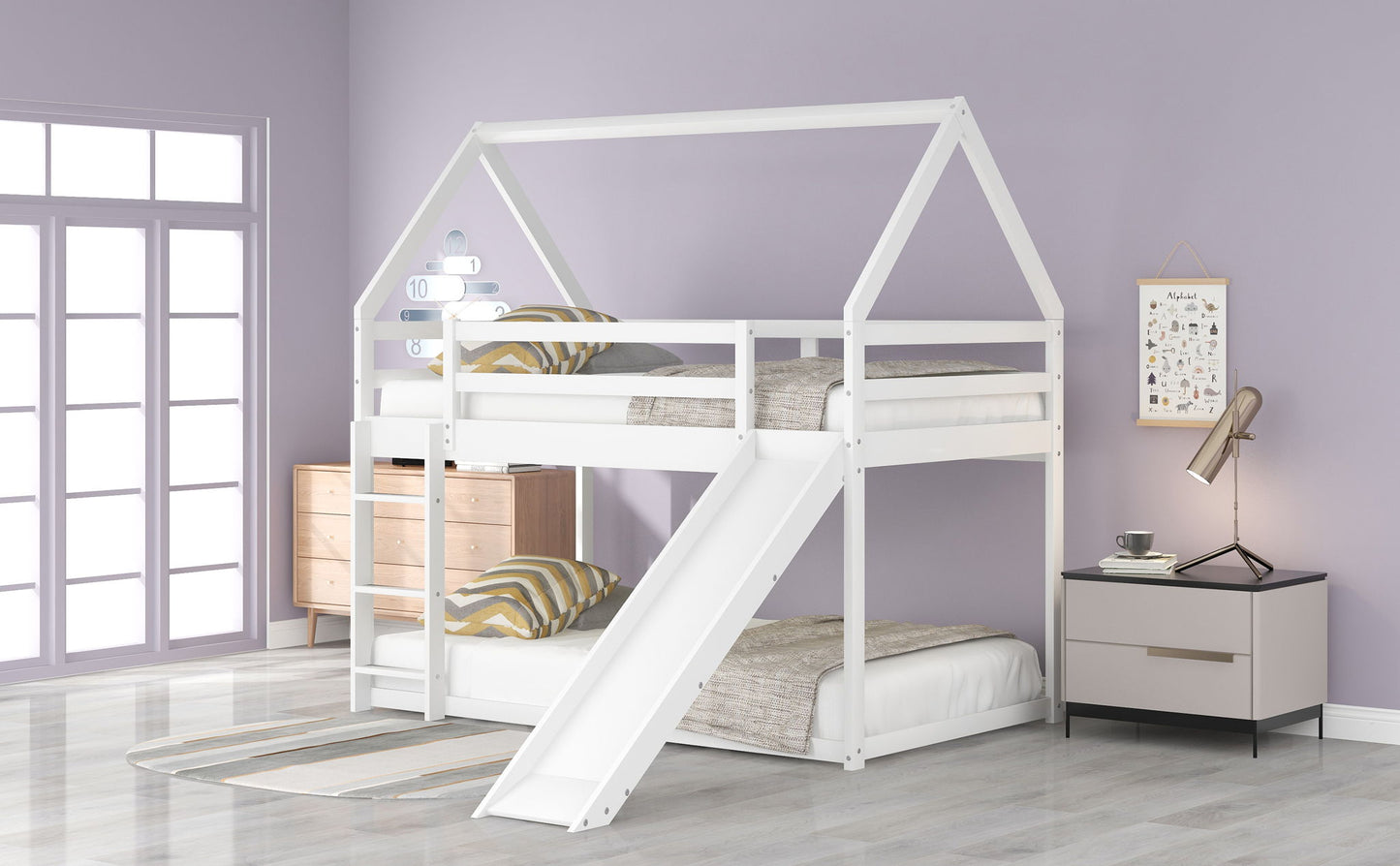 House Shape Bunk Bed With Slide And Ladder