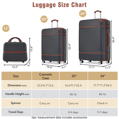 Hardshell Luggage Sets 3 Pieces 20" / 24" Luggages And Cosmetic Case Spinner Suitcase With Tsa Lock Lightweight