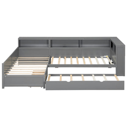 L Shaped Platform Bed With Trundle And Drawer