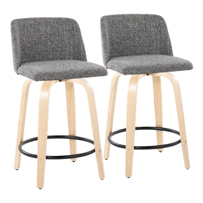 Toriano - Contemporary, Fixed Height Counter Stool With Swivel And Round Footrest (Set of 2)