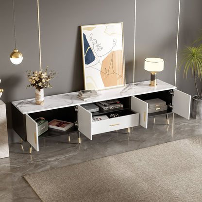 Modern TV Stand With 2 Cabinets & Open Compartments, Entertainment Center For Tvs Up To 80''