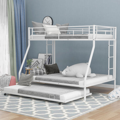 Bunk Bed With Steel Frame And Trundle, 2 Side Ladders
