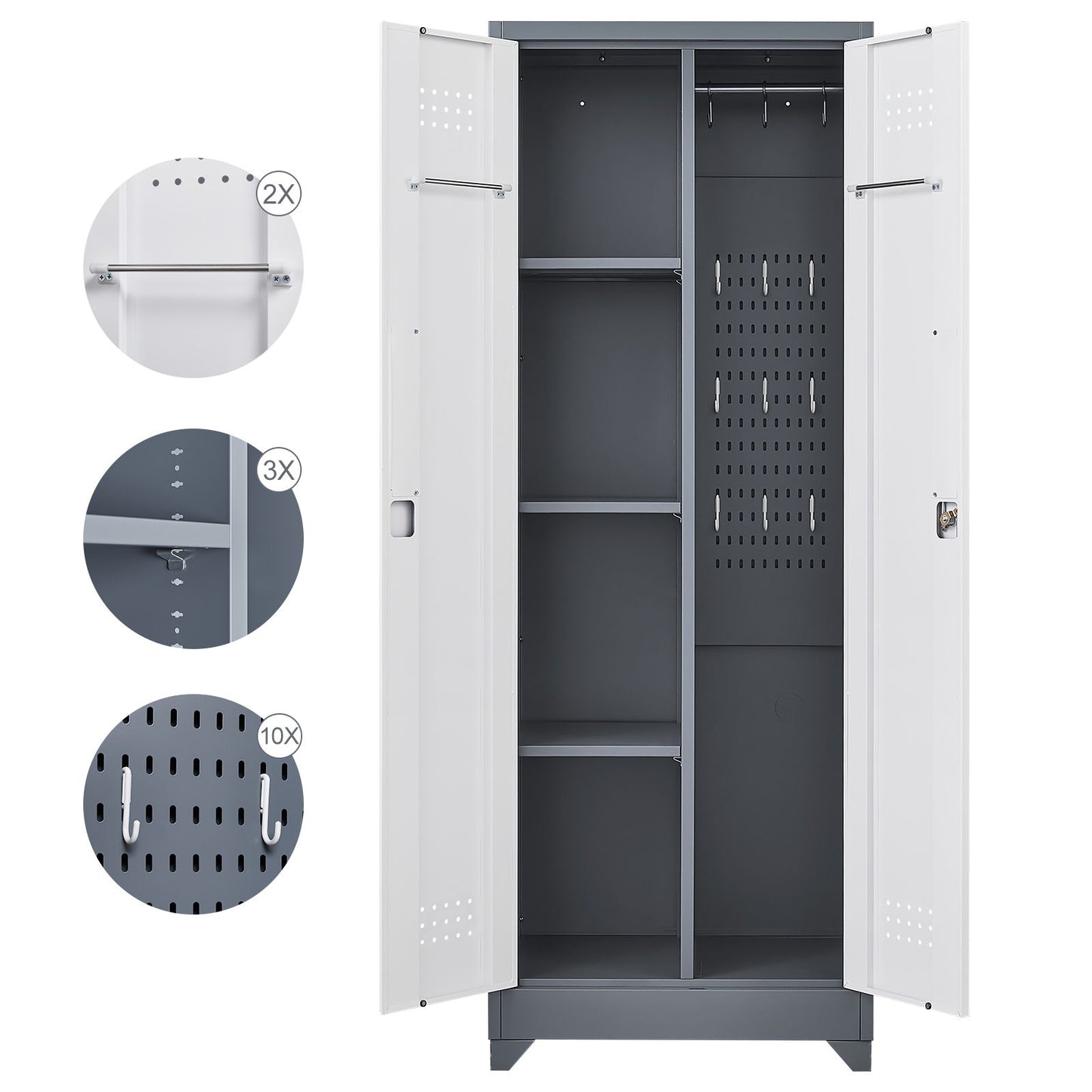 Metal Storage Cabinets, Cleaning Tool Cabinet With Locking Door, Tall Broom Tool Organizer And Storage, Large Storage Cabinet For Kitchen