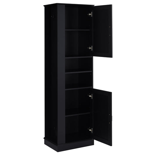 Tall Freestanding Bathroom Storage Cabinet With Adjustable Shelves And Side Hooks Board, Rectangle Design