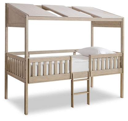 Wrenalyn - White / Brown / Beige - Twin Loft Bed with Roof Panels