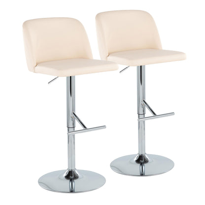 Toriano - Contemporary Adjustable Barstool With Swivel With Straight T Footrest (Set of 2) - Cream / Chrome