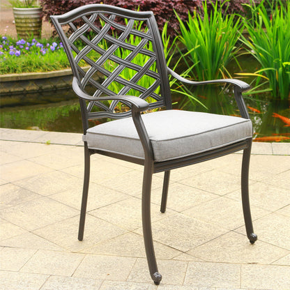 Outdoor Patio Aluminum Dining Arm Chair With Cushion (Set of 2)