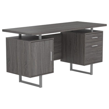 2 Drawer Floating Top Office Desk, Storage Features - Gray