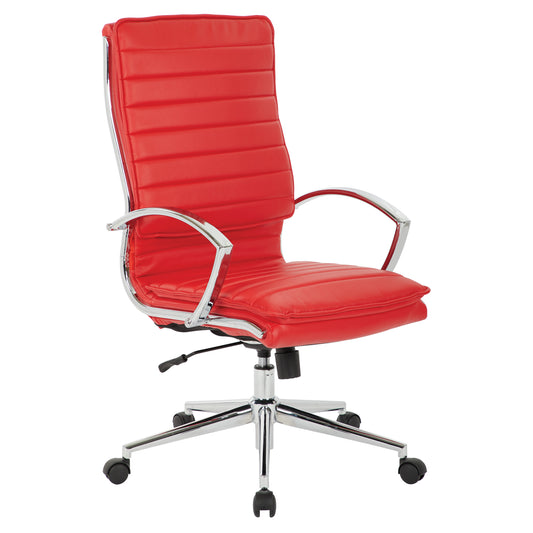 High Back Manager's Faux Leather Chair in Red with Chrome Base