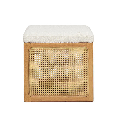 Nina - Cane Webbing Cube Ottoman - Ivory White