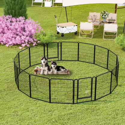 108.27" 16 Panels Heavy Duty Metal Playpen With Door, Dog Fence Pet Exercise Pen For Outdoor - Black