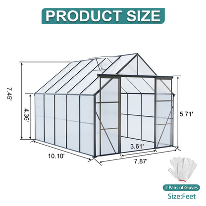 Double Door Polycarbonate Greenhouse Raised Base And Anchor Aluminum Heavy Duty Walk In Greenhouses For Outdoor Backyard In All Season