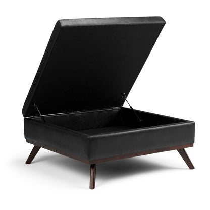 Owen - Square Coffee Table Storage Ottoman - Distressed Black