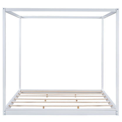 Wood Canopy Platform Bed With Support Legs And Airflow Slats