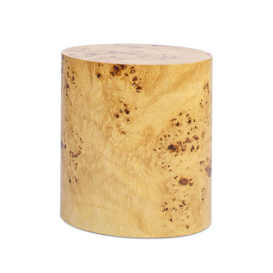 Nebula - Accent Oval Pillar Side Table - Warm Natural Brown Burl