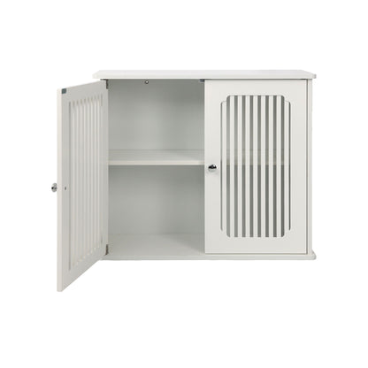 Louvered Double Door Wall Mounted Bathroom Cabinet - White