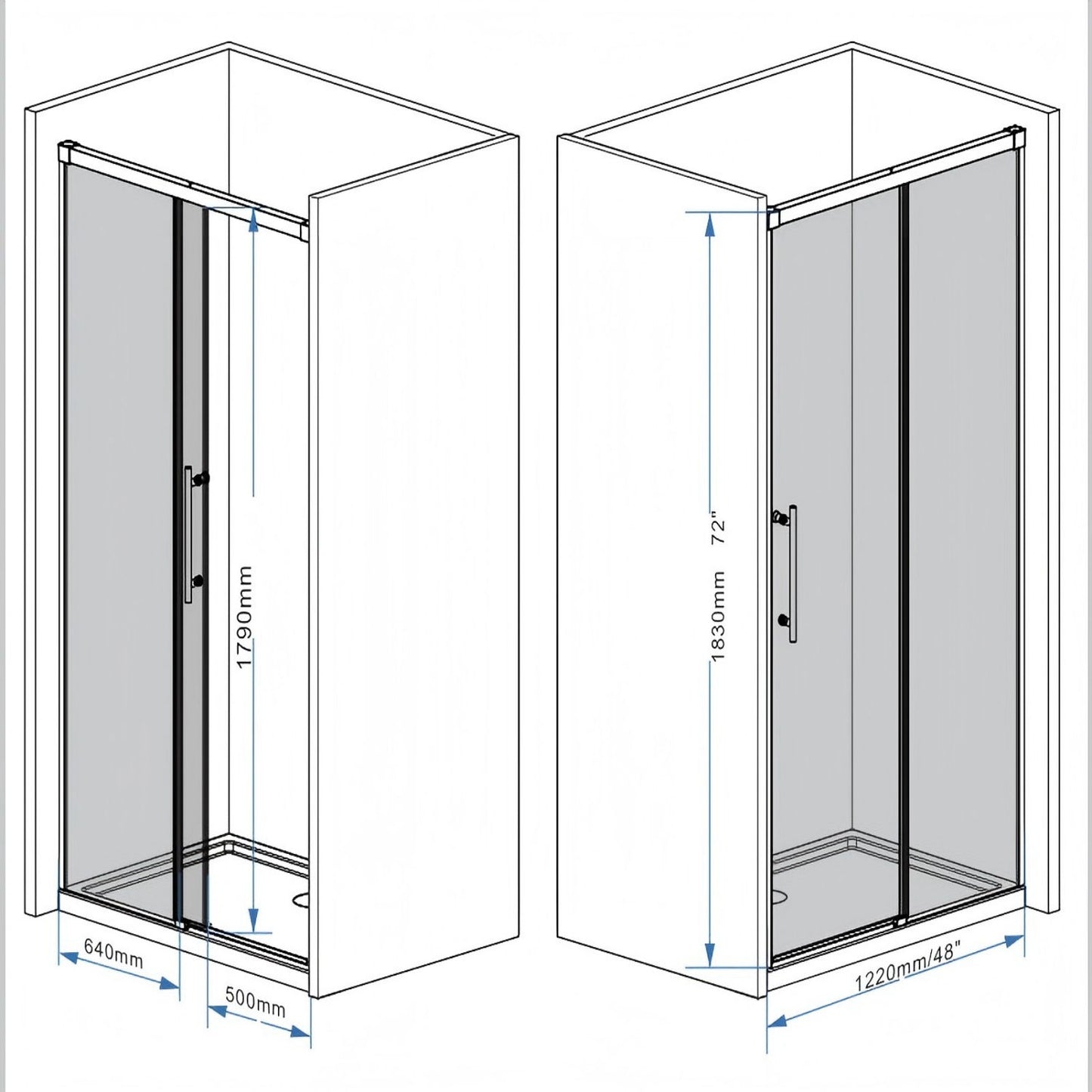 Frameless Single Sliding Shower Door With Handle
