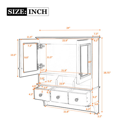 Modern Bathroom Mirror Cabinet With Drawers, Organizer Hooks, And High-Definition Mirrors