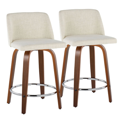 Toriano - Mid Century Modern Fixed Height Counter Stool With Swivel With Round Footrest (Set of 2)