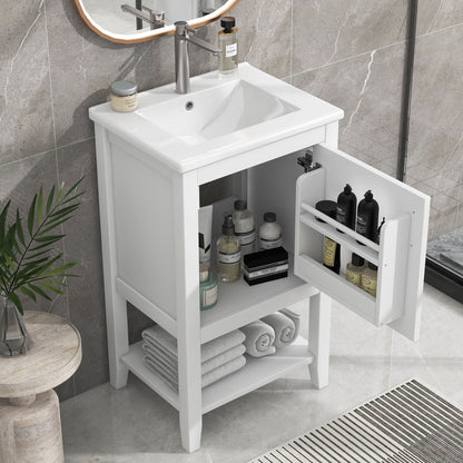 Modern Bathroom Vanity With Sink, Soft-Closing Door And Open Shelf