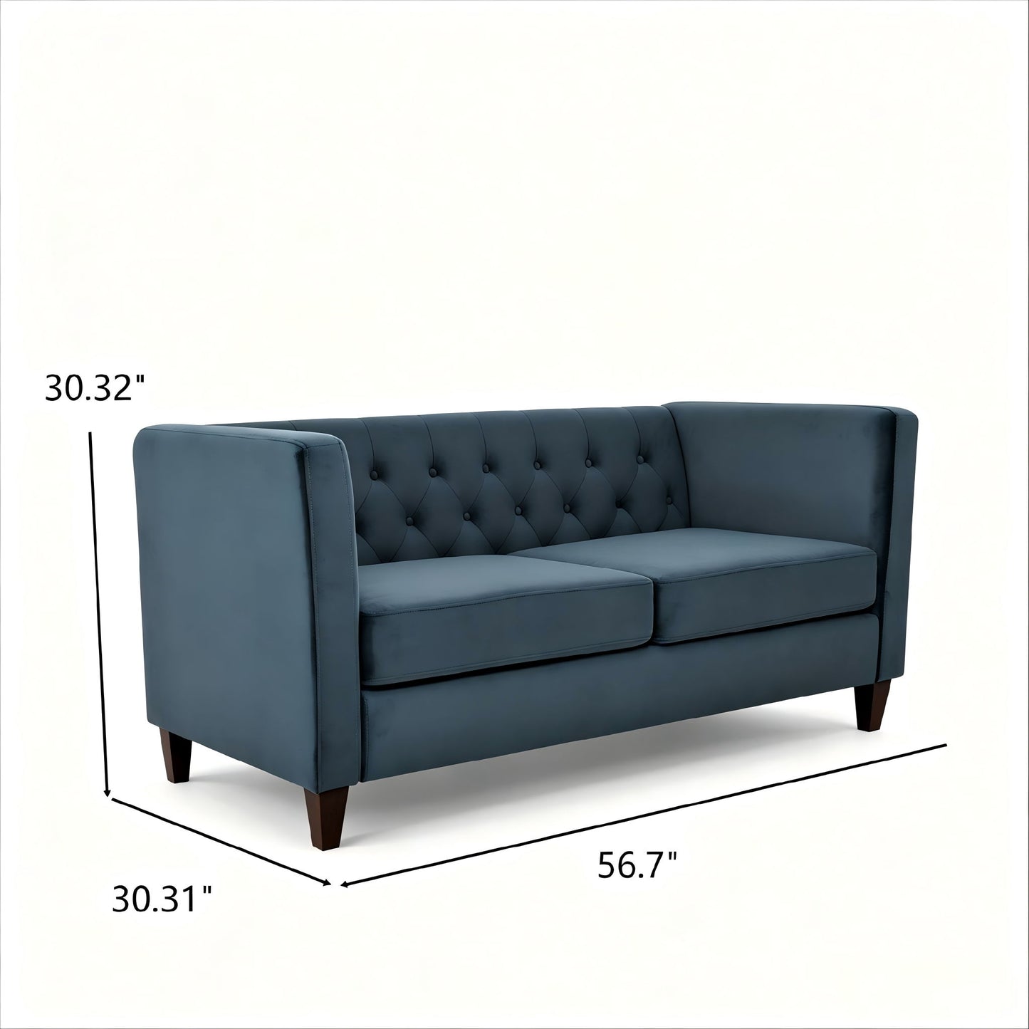 Button Tufted Loveseat, Upholstered 2 Seater With Square Arm For Living Room - Navy Blue