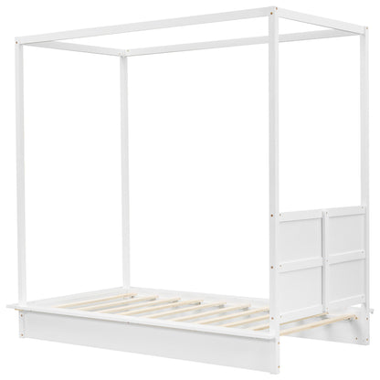 LED Canopy Bed, Canopy Platform Bed With Support Slats, No Box Spring Needed