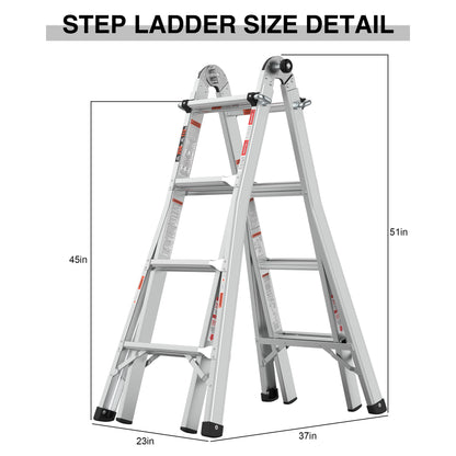 Multi-Position Foldable Aluminum Ladder, A-Frame And Straight Ladder, Ansi 250Lbs - Gray