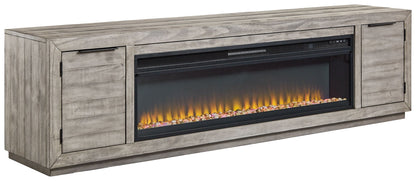 Naydell - Gray - 92" TV Stand with Wide Fireplace Insert