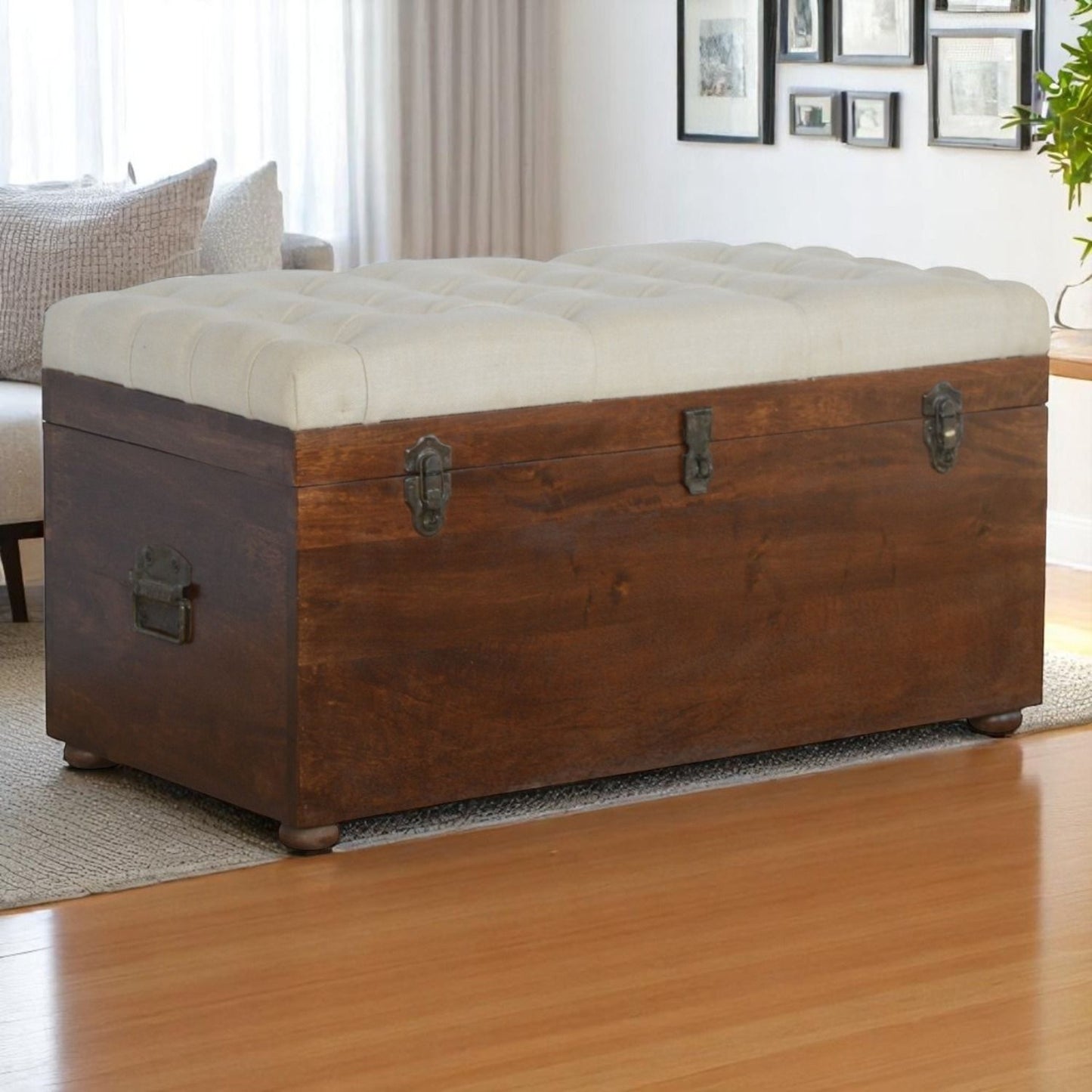 Linen Storage Trunk - Chestnut / White Linen