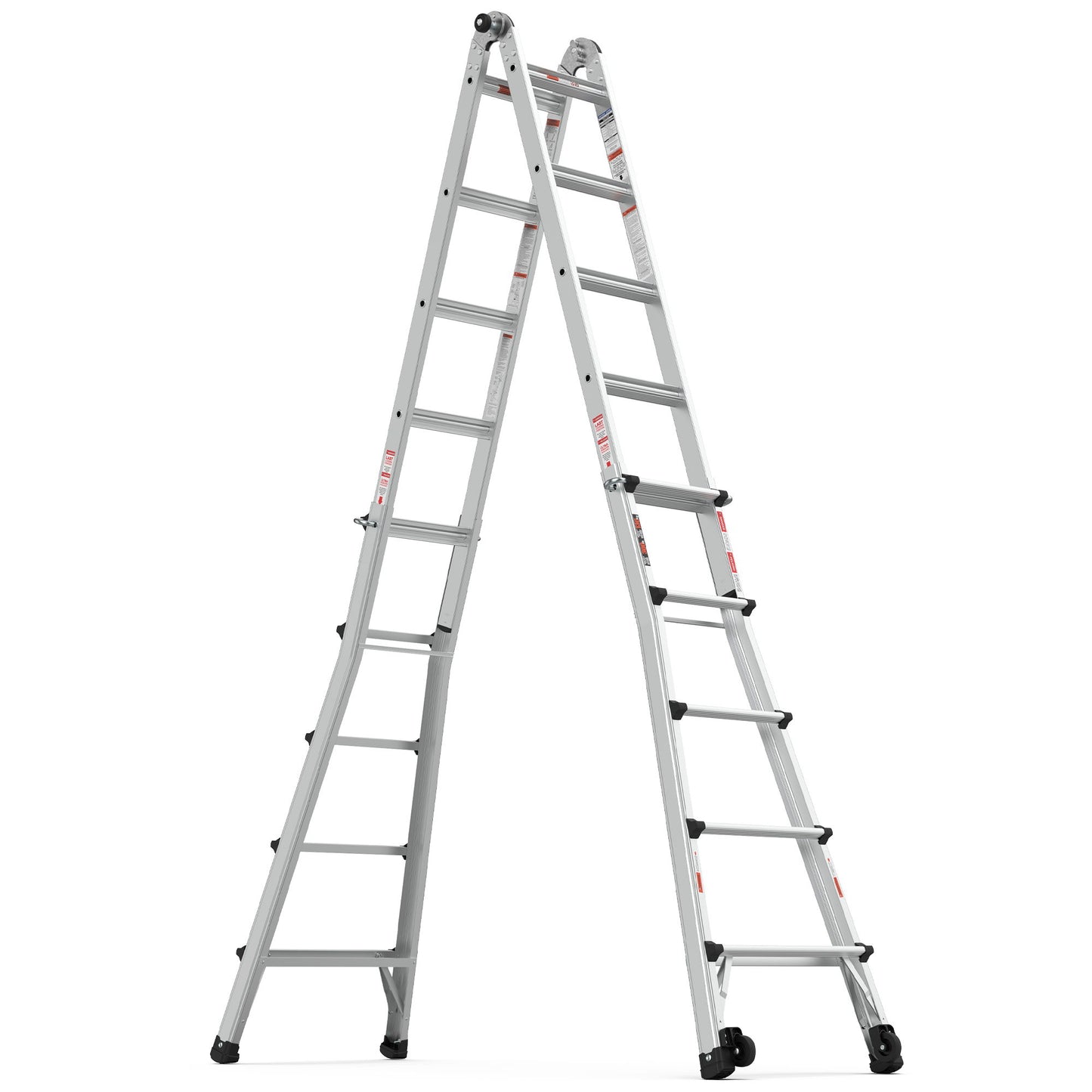 22' Aluminum Multi-Position Ladder With Wheels, 300 Lbs Weight Rating - Metallic Gray